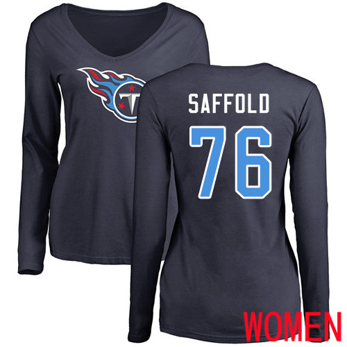 Tennessee Titans Navy Blue Women Rodger Saffold Name and Number Logo NFL Football #76 Long Sleeve T Shirt->women nfl jersey->Women Jersey
